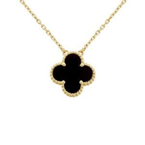 2 Clover Necklaces, Lucky Four Leaf Vintage Van Alhambra, Onyx Black & Gold, New